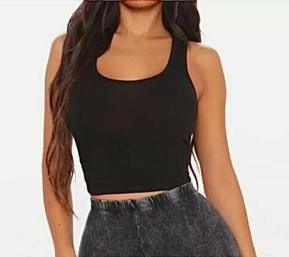 Fashion Nova Kendra Crop Top Black Racerback Plus Size 2X Womens Trendy Casual